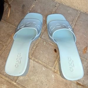 GUCCI Rubber Gucci Logo women's platform slide sandals size 37 Pastel Blue